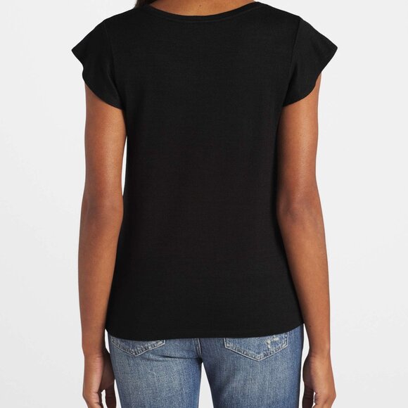 Market & Spruce Black Luisa Flutter Sleeve Knit Tee, Size Large - Picture 3 of 10